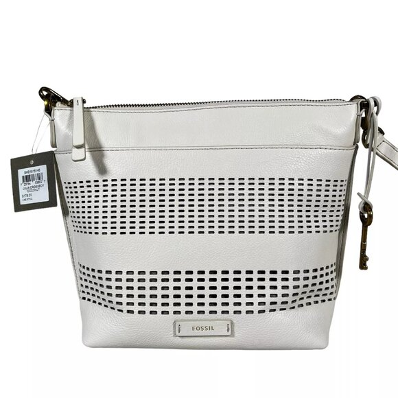 Fossil Handbags - Fossil Womens Coconut White Cow Hide Leather Rectangle Julia Crossbody Handbag